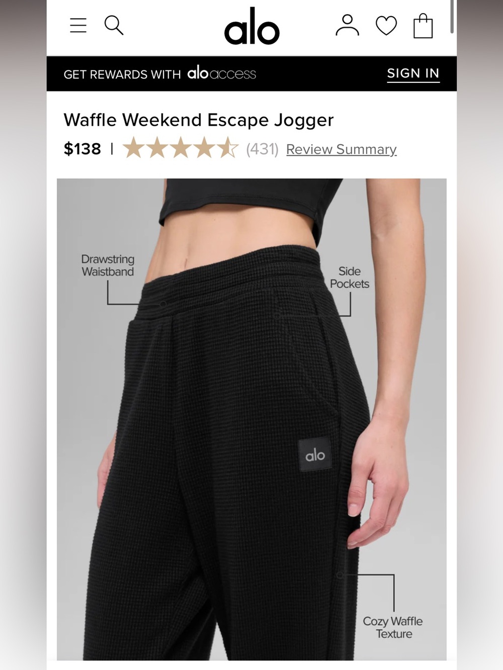 Alo Waffle Weekend Escape Jogger - Black